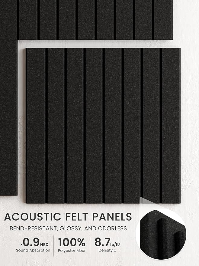 Bumusty Large Cork Board Alternative-36 x 24" Felt Bulletin Board Tiles, with 30 Pushpins, 40 Adhesive Tabs, 6-Pack Slat Wall Paneling, Cork Boards for Office Push Pin Board Felt Board-Black