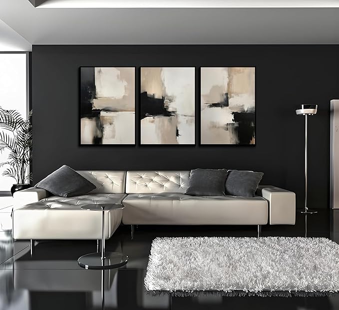 3PC Beige Abstract Wall Art Large Modern Minimalist Posters Prints Black Brown Neutral Artist Pictures Painting for Living Room Bedroom Bathroom Office Decorations Unframed