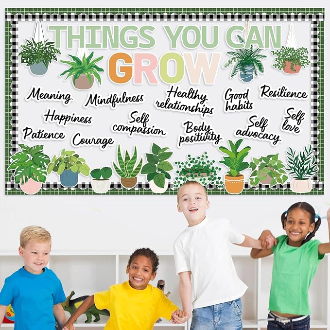 Spring Plant Bulletin Board Decorations Greenery Classroom Decor Motivational Bulletin Board Set Things You Can Grow Positive Potted Cutouts for Back to School Library Wall Door Decor Teacher Supplies