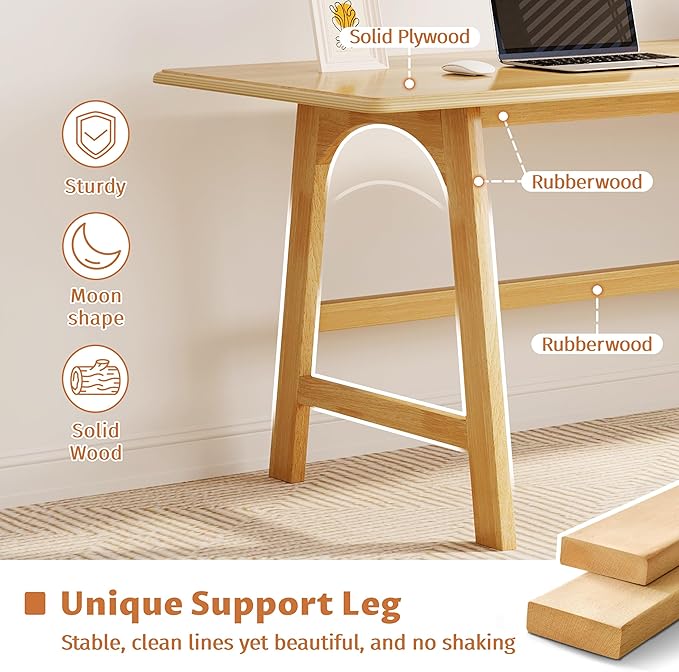 IOTXY Solid Wood Writing Table - 72" W x 24" D Minimalist Long Computer Desk for Home Office, Work, Study, Creativity, and PC Workstation, Oak