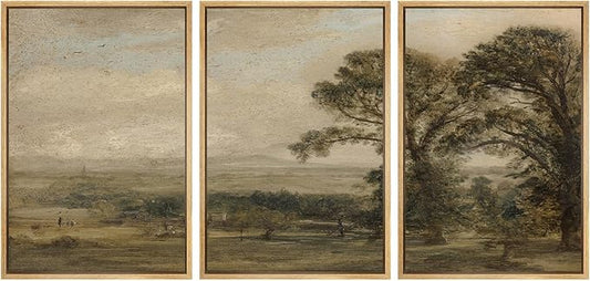 SIGNWIN Framed Canvas Print Wall Art Set Vintage Countryside Landscape Classic Pastoral Scenery Illustrations Modern Art Decorative Abstract for Living Room, Bedroom, Office - 16"x24"x3 Natural