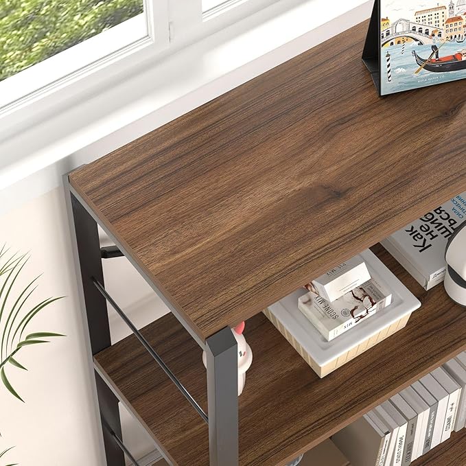 FOLUBAN Small Bookshelf, 3 Tier Rustic Book Shelf with Storage, Industrial Low Short Bookcases for Office, Bedroom and Living Room, Rustic Walnut
