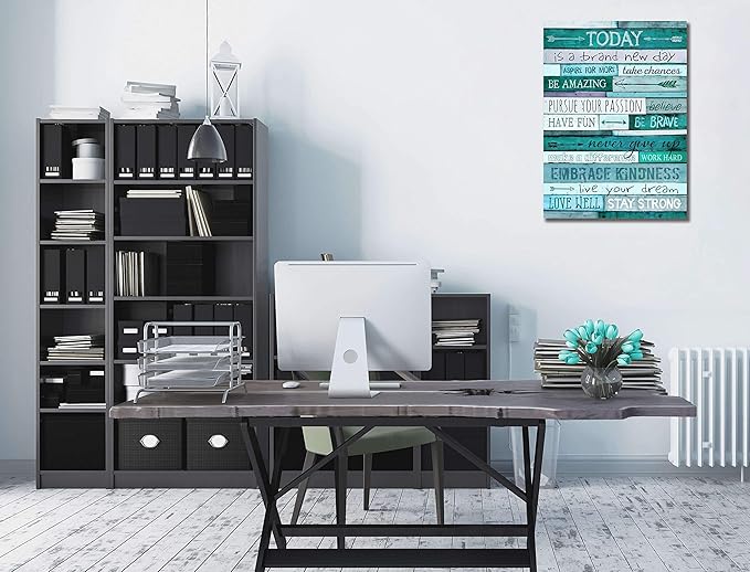 Inspirational Wall-Art - Quotes Office Wall Decor - Teal Wall Decor For Bedroom - Word Artwork For Home Walls With Framed Canvas Art Size 16"x24"
