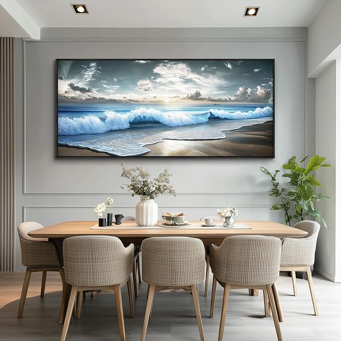 Mhartk66 Beach Framed Wall Art-Extra Large Paintings For Living Room Ocean Canvas Prints Coastal Artwork For Walls Landscape Nature Posters Waves Seascape Pictures Modern Home Decor for Bedroom Office