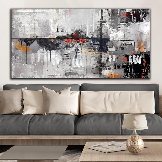 WDHCG Abstract Wall-Art Canvas - Gray Wall Art for Living Room- Black and White Wall Decor Bedroom Office Pictures Size 29" x 59"