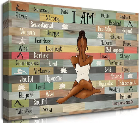 Framed Inspirational Wall Art Motivational Canvas Print for Home and Office Decor Black Women picture Yoga Meditation Poster Positive Affirmation Artwork Modern Colorful Wall Decoration for Living Room, Bedroom, or GYM16x24in