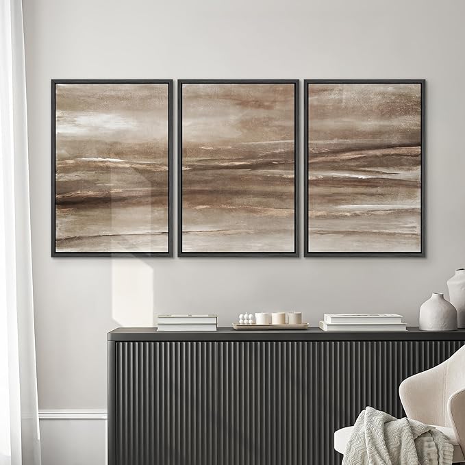 SIGNWIN Framed Canvas Print Wall Art Set Warm Earth Horizon Brown Abstract Landscape Illustrations Modern Art Decorative Abstract for Living Room, Bedroom, Office - 16"x24"x3 Black