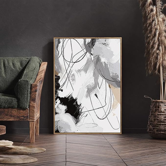 myusuar 3 Piece Large Modern Abstract Canvas Framed Wall Art For Living Room, Black And White Lines Minimalist Wall Art Decor Posters Prints For Bedroom Office, 24x36in