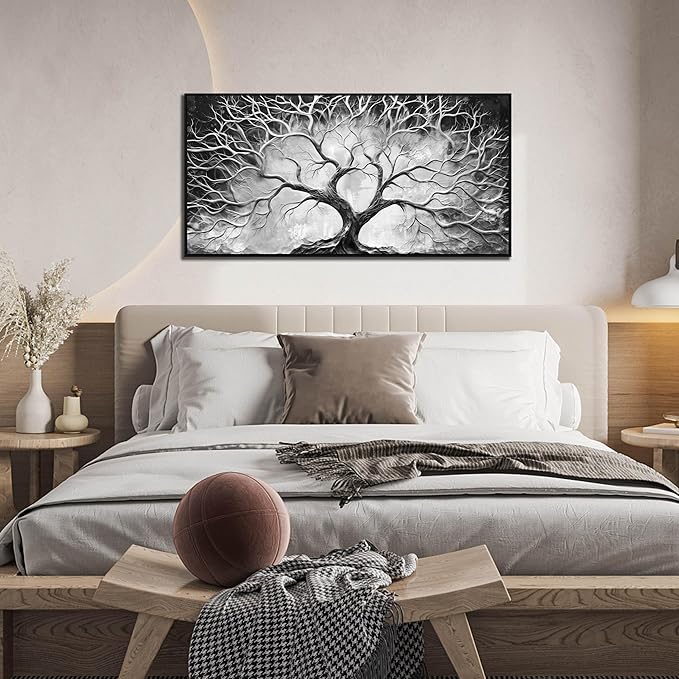 Black and White Pictures Wall Art for Living Room - Black Framed Tree Canvas Wall Art for Office Size 20" x 40"