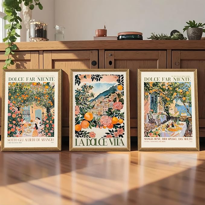 SYWENNOI 3 Pieces Wood Framed Italy Scenes Canvas Wall Art, Tuscan Wall Decor for Living Spaces, Vintage City Landscape Art Poster Prints for Bedroom Kitchen Dining Room Ready to Hang 16x24 inches
