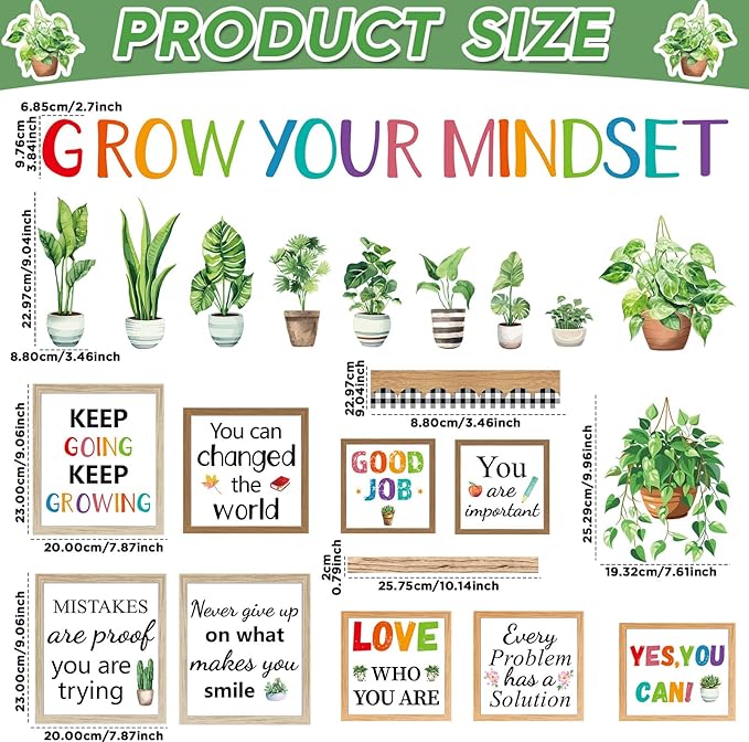 Greenery Potted Plant Bulletin Board Decorations Set Positive Eucalyptus Classroom Grow Your Mindset Inspirational Cutouts for Back to School Chalkboard Party Supplies School Home Office Wall Decor