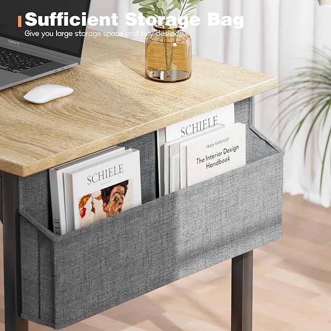 Shahoo Office Computer Desk, 40 Inch Student Home Table for Writing Work with Headphone Hook and Storage Bag, Light Oak