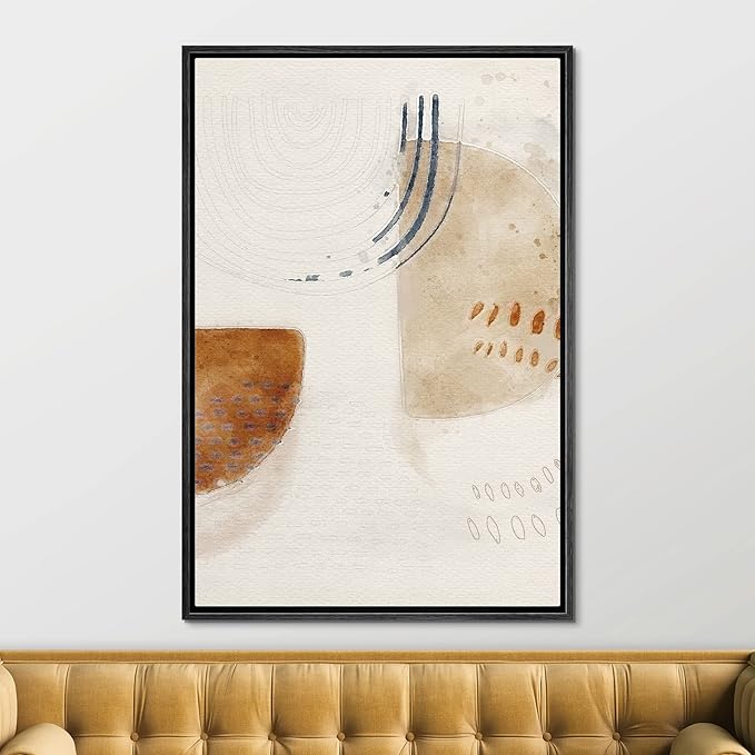 SIGNFORD Framed Canvas Print Wall Art Brown & Tan Squares with Black Lines Abstract Shapes Illustrations Minimalism Chic Relax/Calm Multicolor Warm for Living Room, Bedroom, Office - 16"x24" Black