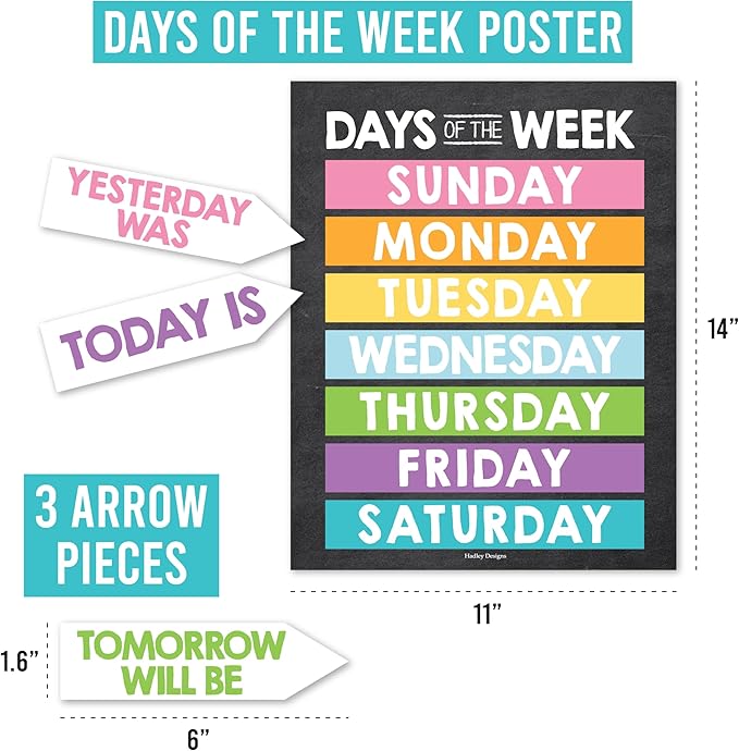 Hadley Designs Classroom Calendar Set Bulletin Board Decorations - Chalkboard School Calendar for Classroom Decor, Kindergarten Preschool Elementary Teacher Must Haves, Homeschool & Daycare Essentials