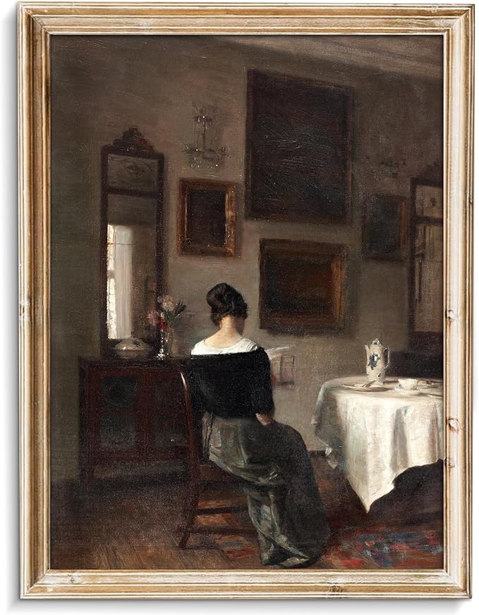 uniro Canvas Wall Art, Vintage Woman Portrait Print Rustic Farmhouse Wall Decor, Antique Moody Oil Painting Wall Art, Retro Mid-Century Lady Classical Women Painting Picture for Bedroom Bathroom Living Room Office Decor (8" x 10"-UNFRAMED)