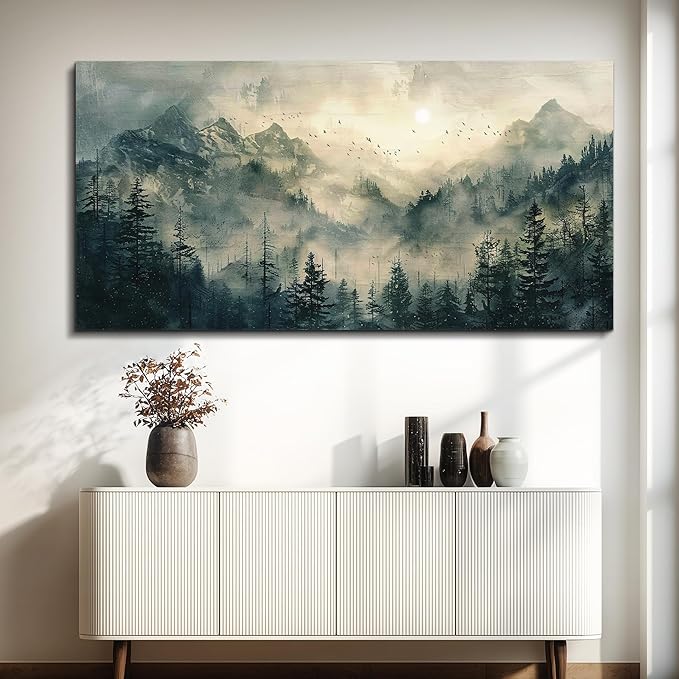 FUHAIHUA Canvas Wall Art For Living Room Large Wall Decor For Office Modern Bedroom Decorations Forest Fog Landscape Pictures Farmhouse Painting Artwork Wall Mural Aesthetic Home Decor 30x60 In