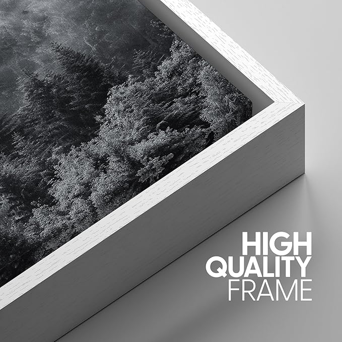 SIGNWIN Framed Canvas Print Wall Art Set Black & White Misty Mountain Forest Nature Wilderness Photography Modern Art Chic Landscape Relax/Calm for Living Room, Bedroom, Office - 16"x24"x3 White