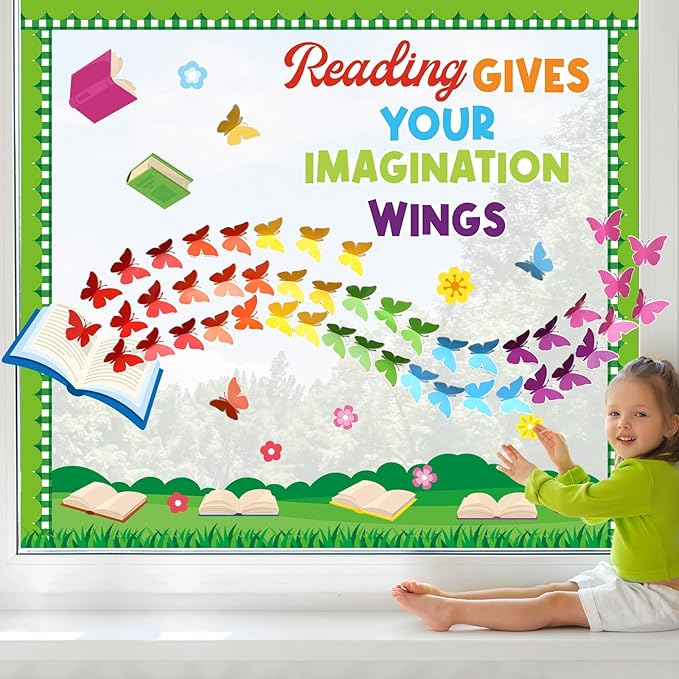 Colorful Reading Bulletin Board Decorations 3D Butterfly Bulletin Board Set Reading Gives You Wings Butterfly Paper Cutouts Classroom for Back to School Elementary Classroom Library Chalkboard Decor