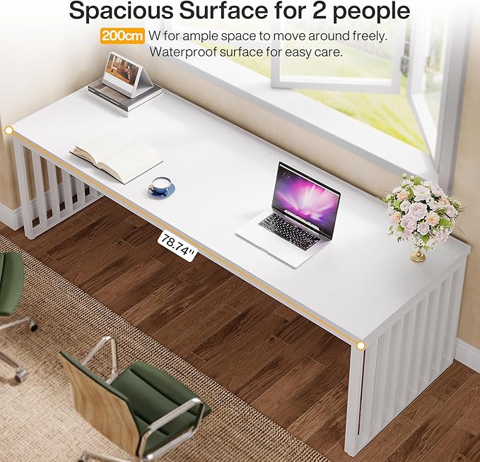 Tribesigns 78" Extra Long Computer Desk, 2-Person Desk with Metal Legs, Industrial Double Desk for Home Office (White)