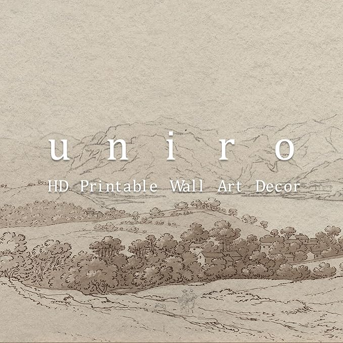 uniro Sketch Neutral Wall Art for Home Decor, Farmhouse Landscape Mountain Forest Sketch Drawing Wall Decor, Rustic Nature Canvas Prints Antique Moody Neutral Landscape Oil Painting Vintage Art Pictures for Bedroom Bathroom Decor( 8" x 10"-UNFRAMED)