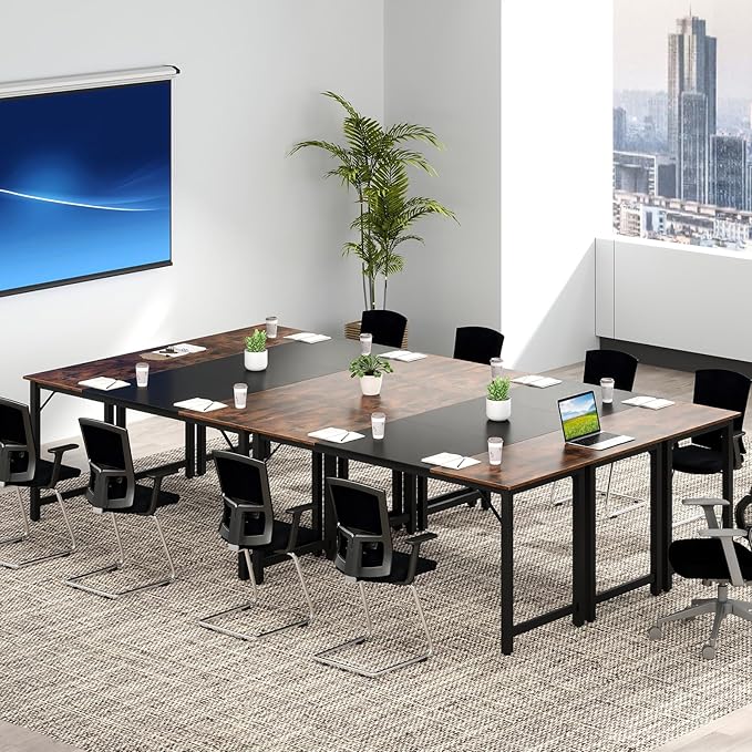 Giantex 63 Inch Computer Desk, Modern Simple Office Desk with Triangle Structure Metal Frame, Computer Workstations for Home Office, Study, Conference Room, Rustic Brown and Black