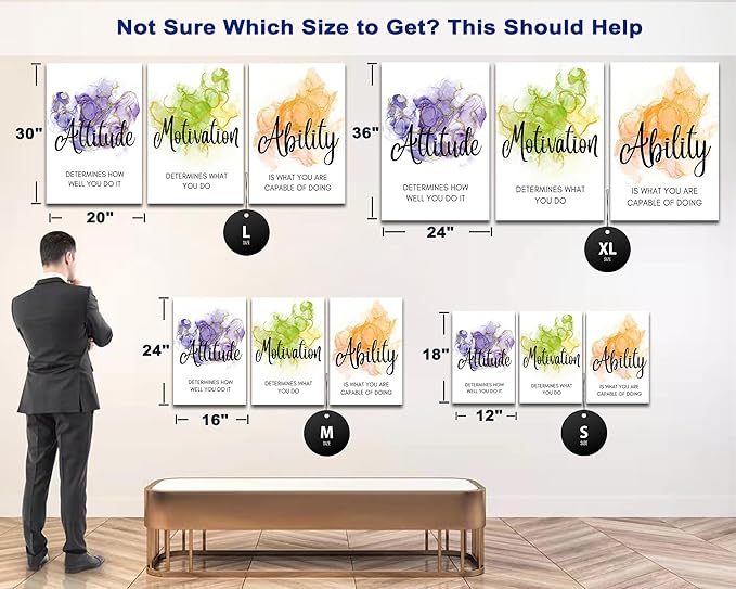 3 Piece Motivational Quotes Abstract Watercolor Canvas Print Pictures Wall Decor, Men Women Inspirational Framed Artwork Home Office Decor 16"x24" x 3 Pcs