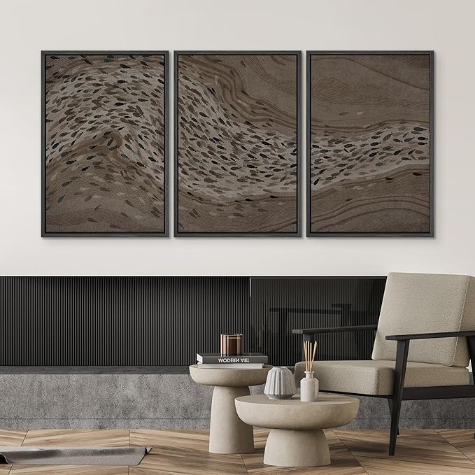 SIGNWIN Framed Canvas Print Wall Art SetBison Migration African Animal Migration in Brown and Black Illustrations Modern Art Decorative Abstract for Living Room, Bedroom, Office - 16"x24"x3 Black