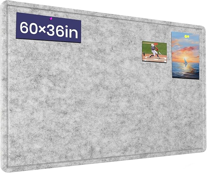 Large Bulletin Board - 60 X 36 inches Decorative Felt Pin Board - 5' x 3' Cork Board Alternative for Wall - Foldable Photo Board Self-Adhesive Vision Board Prayer Board with 30 Pushpins - Silver Gray