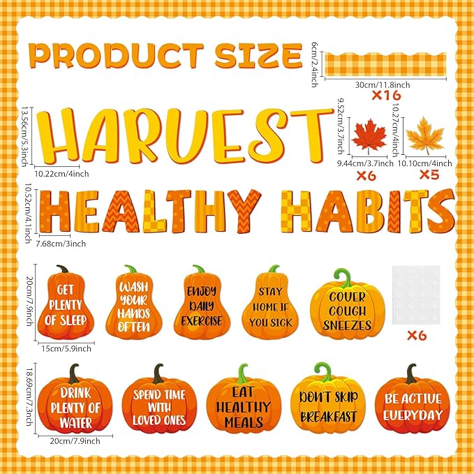 Fall Pumpkin Healthy Bulletin Board Decorations Autumn Pumpkin Health Theme Paper Cutouts Fall Healthy Habits Bulletin Board Border Set for School Chalkboard Wall Decor Supplies