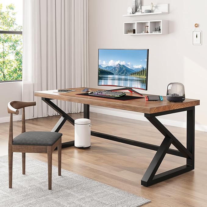 55inch Solid Wood Computer Desk,Large Office Desk Home Simple Modern Long Desk Study Writing Desk Dining Table for Home Office