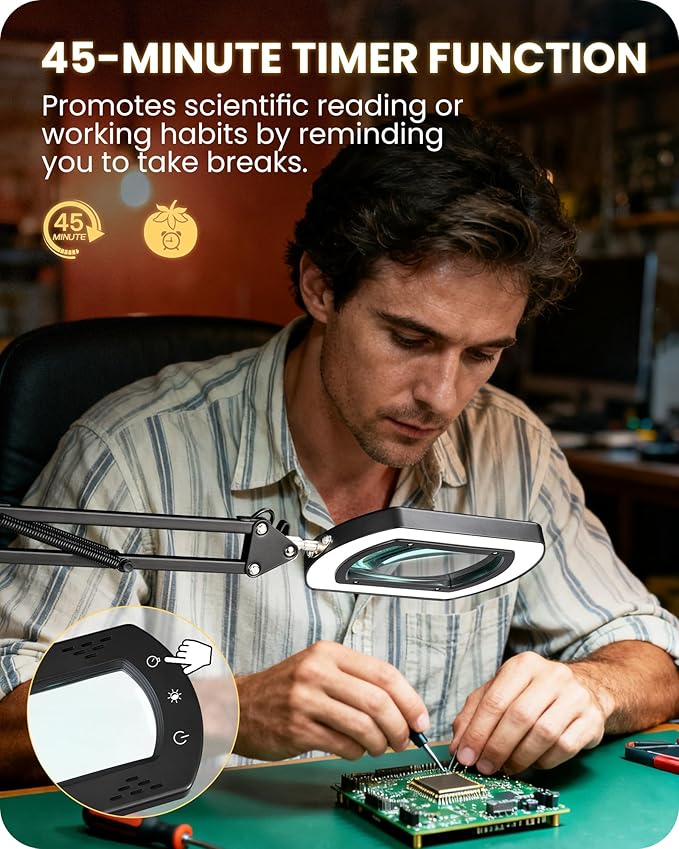10X Round Magnifying Glass with Light and Stand, 2-in-1 LED Lighted Desk Lamp & Clamp, 5 Color Modes Stepless Dimmable, Hands-Free Magnifier Desk Lamp for Reading Craft Close Work B03DL05