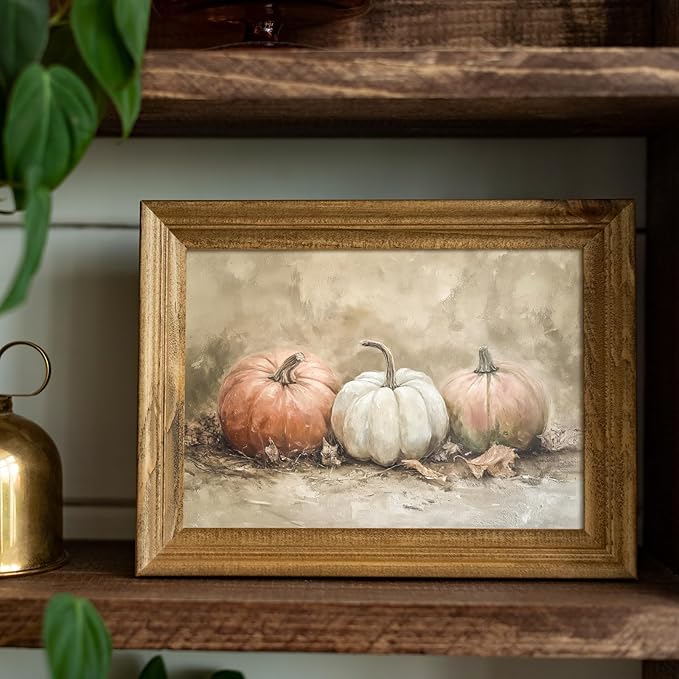 uniro Rustic Autumn Pumpkin Painting Wall Art, Pumpkin Still Life Painting, Rustic Fall Art,Vintage Autumn Wall Print,Halloween utumn Decor,Thanksgiving Art for Living Room, Bedroom - unframe 8" x 10"
