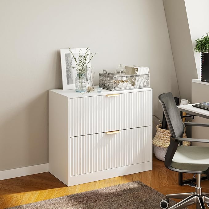 Wooden Two-Drawer Filing Cabinet,Horizontal Home Office Filing Cabinet with Three-Level Adjustable Hanging Rails,Doubles as A Printer Stand,Suitable for A4/Letter/Legal Sizes(White-04)