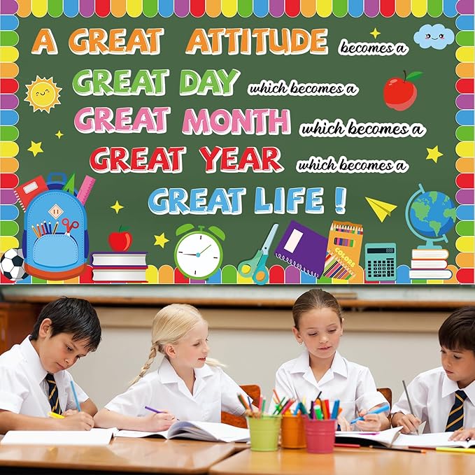 gisgfim Growth Mindset Bulletin Board Decorations Set Back to School Positive Educational Sayings Classroom Great Attitude Day Month Year Life Paper Cutouts Bulletin Board Decor for Chalkboard Wall