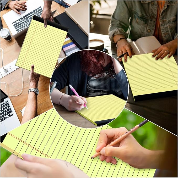 2 Pack Yellow Legal Pads 8.5x11 Yellow Notepads 30 Sheets Perforated Yellow Pads Paper Wide Ruled Writing Pad 70gsm Premium Thick Paper Double-Sided Printing Note Pads for Students, Office, Business