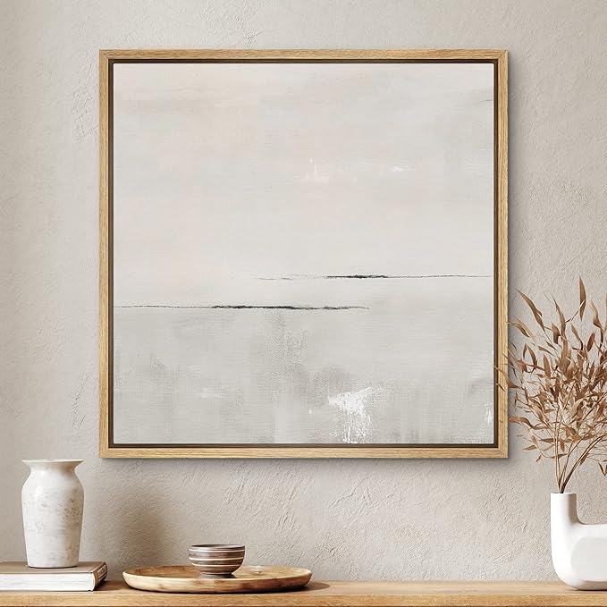SIGNWIN Framed Canvas Print Wall Art Watercolor Pastel Gray Abstract Landscape Nature Shapes Illustrations Modern Art Decorative Contemporary Minimal for Living Room, Bedroom, Office - 16"x16" NATURAL