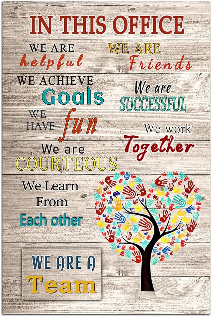 WHAOMIOT Inspirational Wall Art Poster - Positive Office Wall Decor Print Canvas In This Office We Are A Team Best Motivational Quotes Modern Office Decorations (16 X 24 Inch, Frameless)