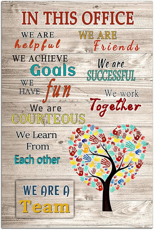 WHAOMIOT Inspirational Wall Art Poster - Positive Office Wall Decor Print Canvas In This Office We Are A Team Best Motivational Quotes Modern Office Decorations (16 X 24 Inch, Frameless)