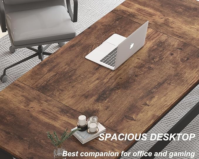 HSH Rustic 70.8" Computer Desk, Extra Large Industrial Home Office Desk, Long Modern Work Executive Pc Desk Study Writing table, Dual monitor Metal Wood Double Workstation for Two Person, Rustic Brown