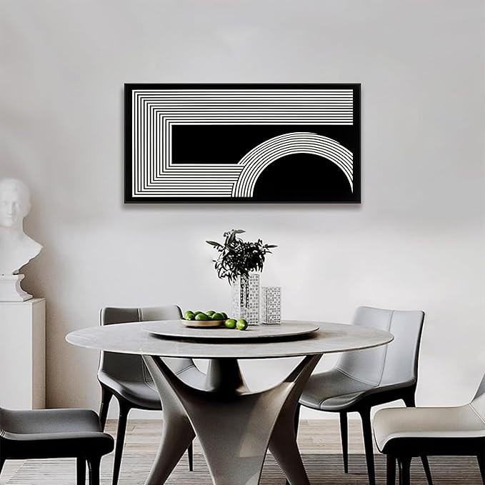 Abstract Wall Art Modern Canvas Art Wall Decor Geometric Line Canvas Artwork Print Paintings Black And White Art Modern Picture For Bedroom Art Office Home Decor 20"X 40" With Framed