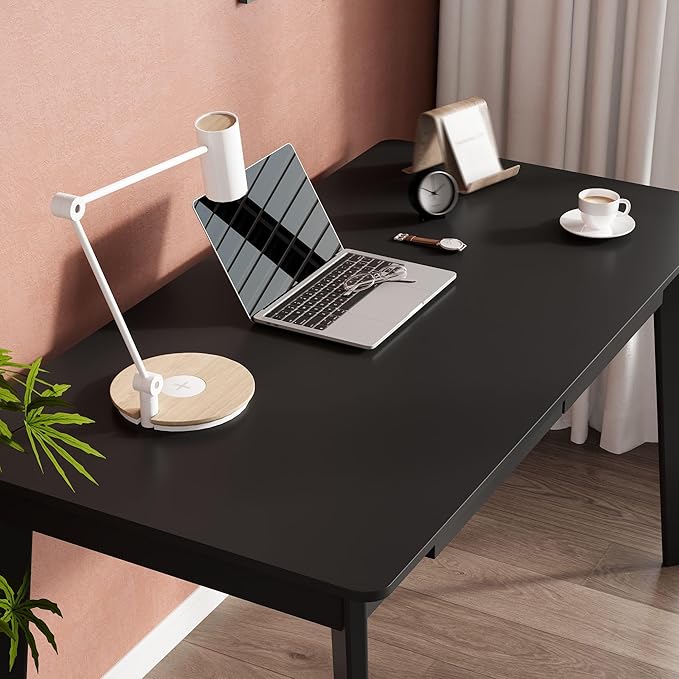 47 Inch Compact Computer Gaming Desk, Black Study Work Office Desk with 2 Storage Drawers, Rectangular Study Reading Table, Simple Computer Writing Table for Home Office, Living Room