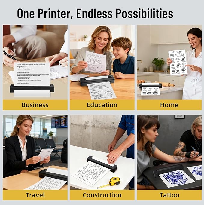 Bagana Portable Printers Wireless for Travel, Bluetooth Thermal Small Printer Supports 8.5" x 11" US Letter & A4 Size, Inkless Mobile Compact Printer for Phone&Laptop for Home Office School