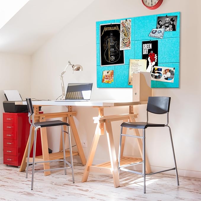 Large Felt Cork Board - 12 Felt Board Tiles with Removable Adhesive Tape Cork Boards for Dorm, Board for Office, Bulletin Board for Kids Study Room, Classroom (Aqua Collection, 30x30)