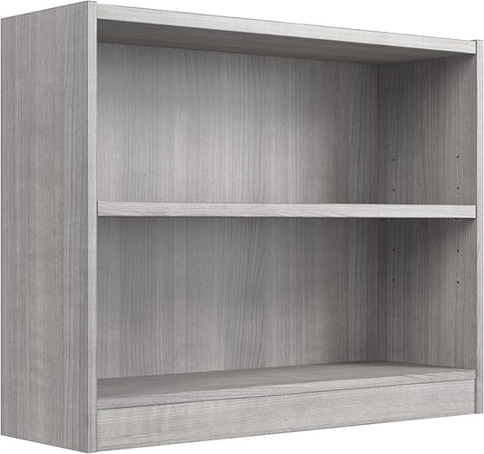 Bush Home Universal Small 2 Shelf Bookcase in Platinum Gray, Low Storage and Display Bookshelf for Home Office or Living Room Organization