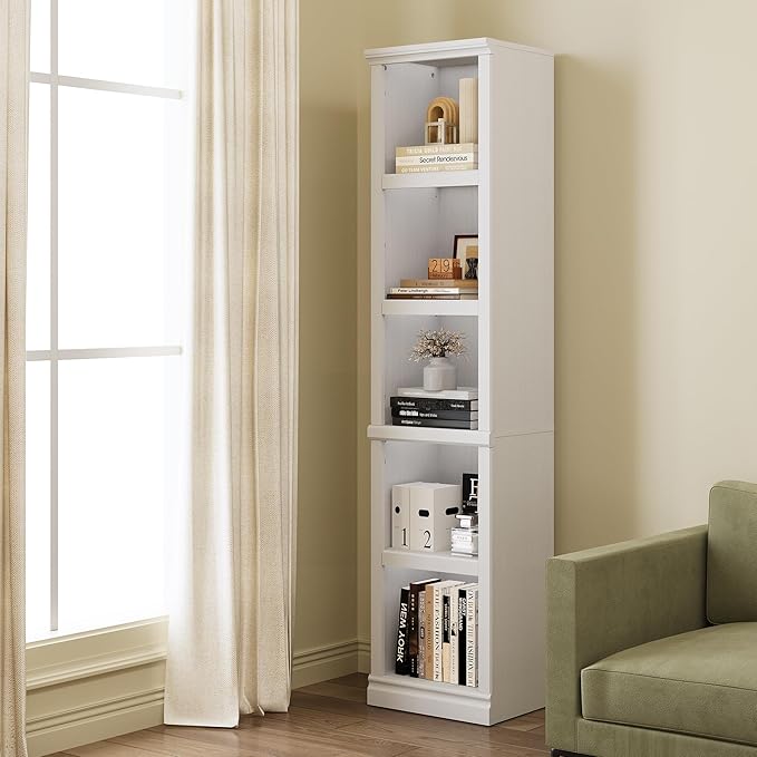 70" Tall Bookcase, White Narrow Floor Standing Bookshelf, 5 Tier Shelves Open Storage Organizer, Book Case for Living Room Hallway Kitchen Home Office Bathroom, White - 5 Tier