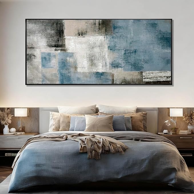 SDYA Blue Abstract Wall Art Canvas Painting Modern Minimalist Artwork for Living Room Bedroom Office, Neutral Blue Gray Textured Wall Decor Oil Painting 32"x70"