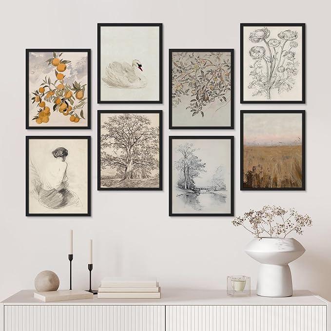 SIGNWIN Framed Poster Wall Art Set of Black & White Duotone Geometric Dark Plants Nature Abstract for Living Room, Bedroom, Office - 12"x16"x 8 Black