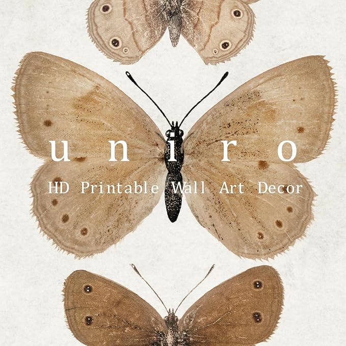 uniro Vintage Butterfly Canvas Wall Art, Bedroom Bathroom Shelf Retro Butterfly Illustration Room Decor, Canvas Prints, Posters Wall Decor Antique Paintings Home Farmhouse Wall Decor