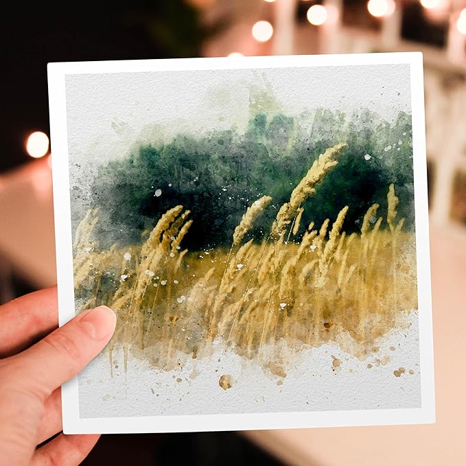 3dRose Image Of Watercolor Field Of Wheat Art 1 Greeting Card with envelope