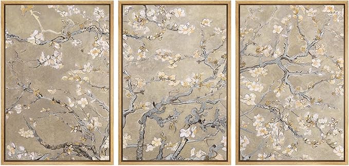 MUDECOR Framed Canvas Print Wall Art Blossoming Branches Vintage Floral Illustrations Realism Decorative for Living Room, Bedroom, Office - 16"x24"x3 Natural